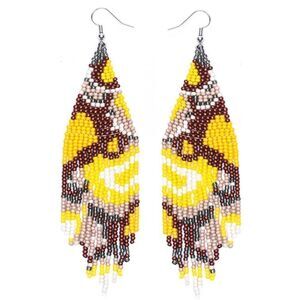 Abstract Bohemian Seed Bead Tassel Dangling Statement French Wire Hook Earrings